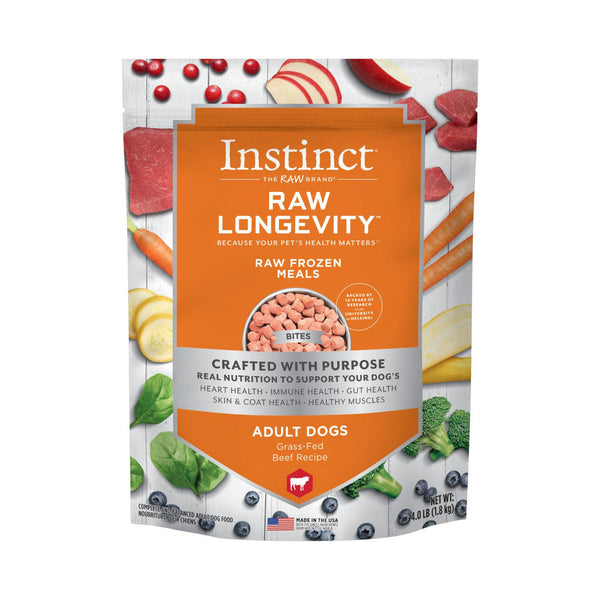 Instinct Raw Longevity Frozen Bites Grass-Fed Beef Recipe Dog Food | Kanu Pet