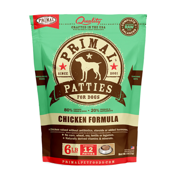 Primal Frozen Raw Patties Chicken Formula 6 Lbs Dog  | Kanu Pet