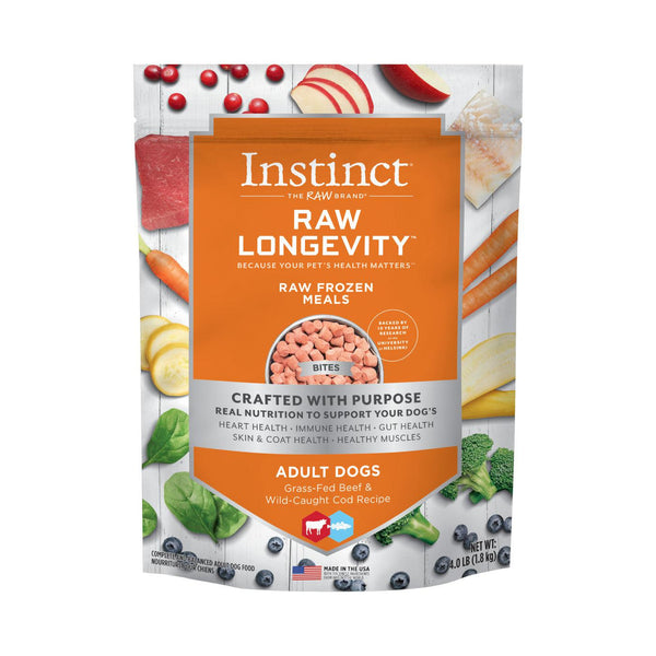 Instinct Raw Longevity Frozen Bites Grass-Fed Beef & Wild-Caught Cod Recipe Dog Food | Kanu Pet