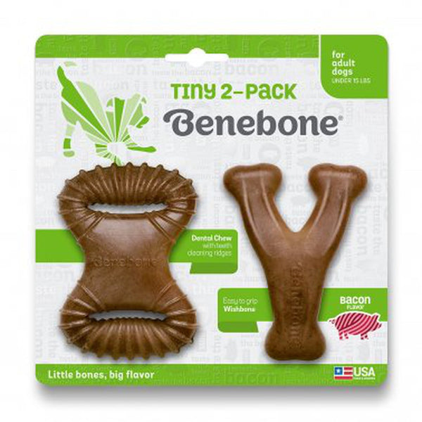 Benebone Adult Tiny 2pack Bacon Wishbone Dental Dog Chew Toy| Kanu Pet