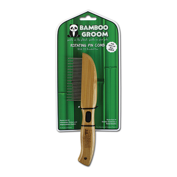 King Wholesale Pet Goods - Alcott Bamboo Groom Rotating Pin Shedding Comb w/31 Pins