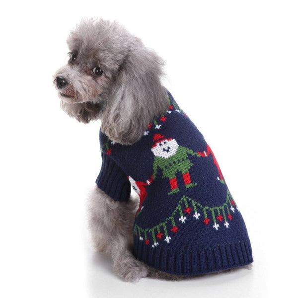 Cheerhunting - Chrismoo -  Blue Christmas Santa Dog Sweater for small & medium dogs
