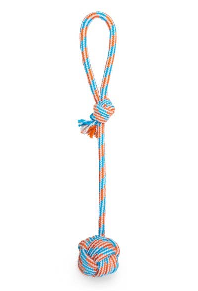 Pet Palette Distribution - ThoozyPet Ball Tug Rope Dog Toy with Handle Blue / Red 17"