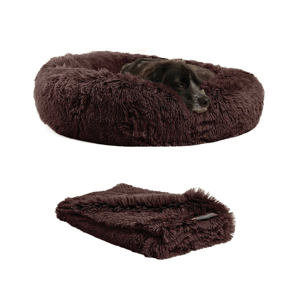 Pet Palette Distribution - Donut Shag Bundle Bed and Blanket Dark Chocolate 30"x30"