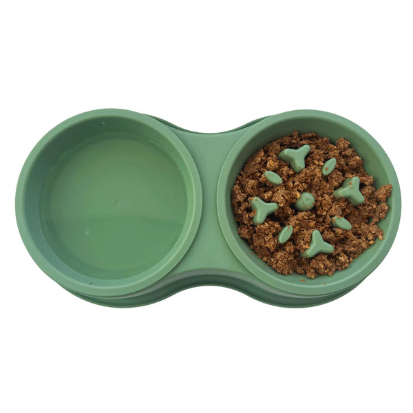 Kanu Pet Olive Green Double Circular Anti-Reflux Feeder for Dogs and Cats