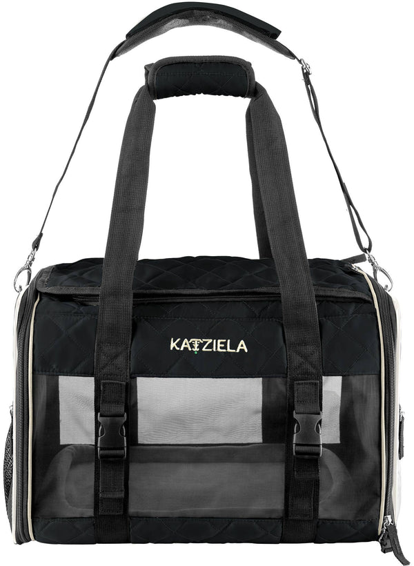 Katziela - Airline Approved Quilited Companion Cat & Dog Carrier Black