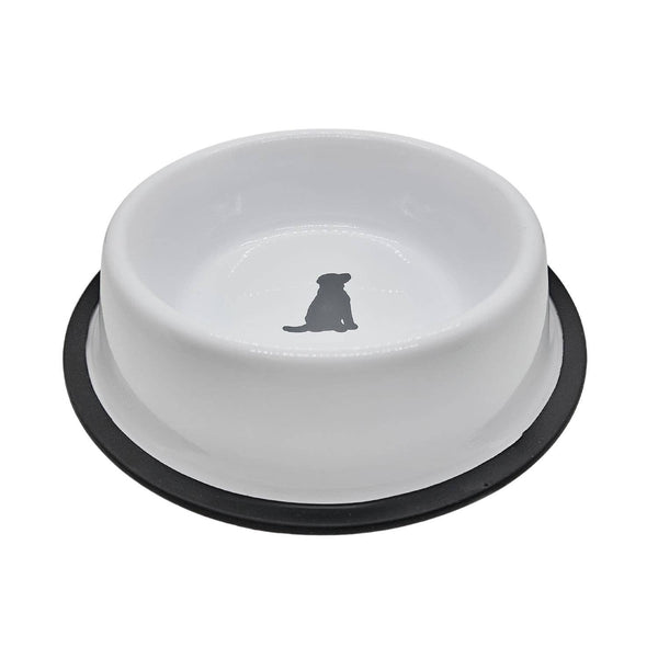 Jojo Modern Pets - Non-Skid Stainless Steel Dog Bowl White with Gray Dog Design