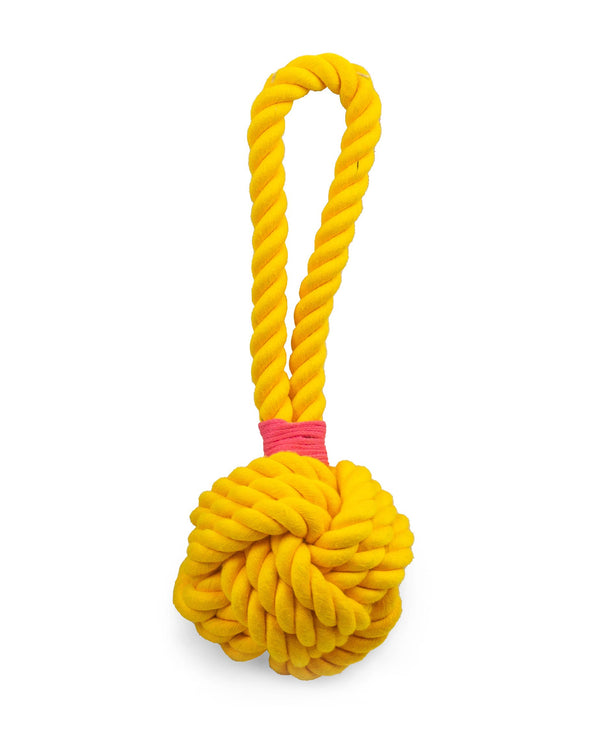 Pet Palette Distribution - ThoozyPet Ball Tug Rope Dog Toy with Handle Yellow 5"