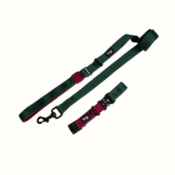 Kanu Pet Dark Green and Burgundy Collar and Leash Combo for Dogs