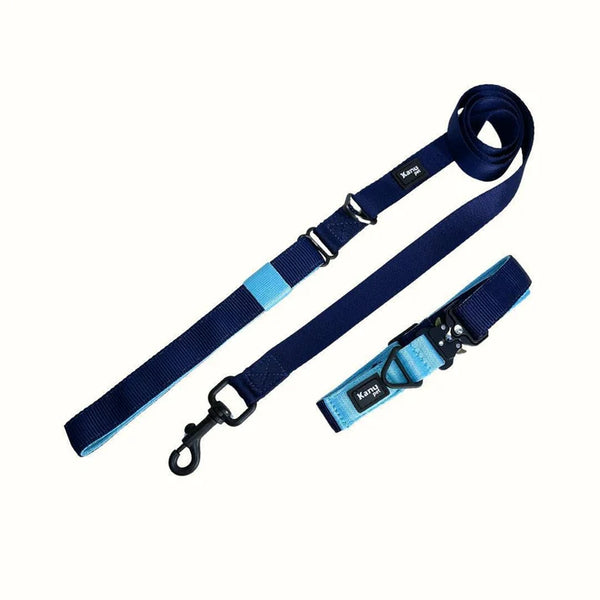 Kanu Pet Light Blue and Midnight Blue Collar and Leash Combo for Dogs