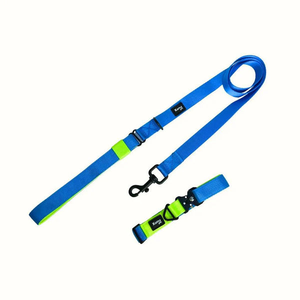 Kanu Pet Light Blue and Neon Green Collar and Leash Combo for Dogs