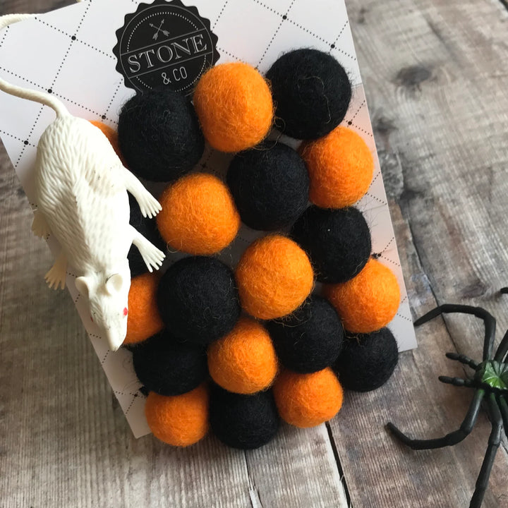 Orange and Black Halloween Felt Ball Garland | Kanu Pet