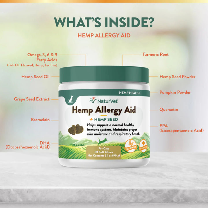 Naturvet Wheat Free Hemp Allergy Hemp Seed Cat Soft Chew | Kanu Pet
