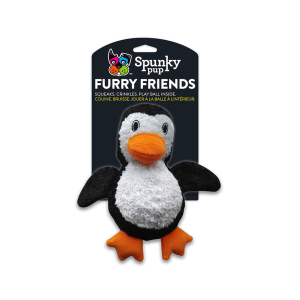 Spunky Pup Furry Friends 2-in-1 Penguin Plush and Ball Squeaker Dog Toy