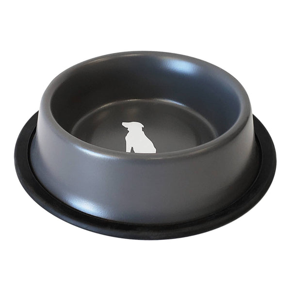 Jojo Modern Pets - Nonskid Stainless Steel Dog Bowl with Dog Print - Matte Gray