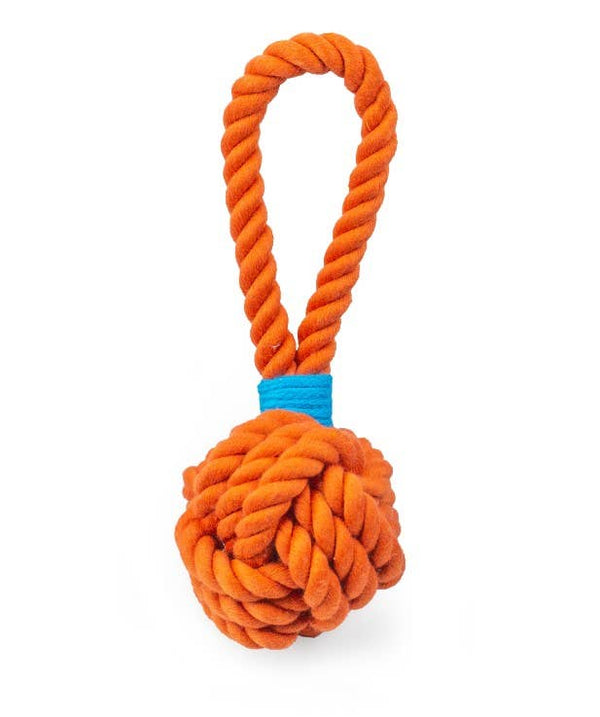 ThoozyPet Ball Tug Rope Dog Toy with Handle Orange 3"