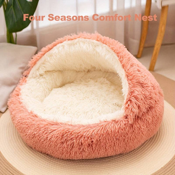 DIYSTORE - Detachable Cover Plush Long Hair Small Animal Nest - Comfortable Cave Bed - Round Fluffy Pet Bed, Warm in Winter, All Seasons - Non-slip Foldable Support - Indoor Pet Furniture - Polyester Fiber, Fashion Design, No Assembly Required