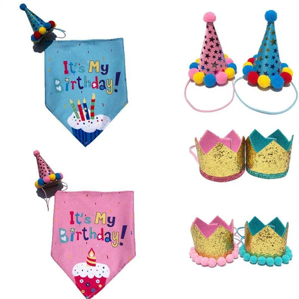 YINEVERHOME - Cat Doy Dress Up For Birthday Party Hat Bib Sequin Headwear Dog Cat Pet Cloth Cute Birthday Bib Hats For Cats Photography Props