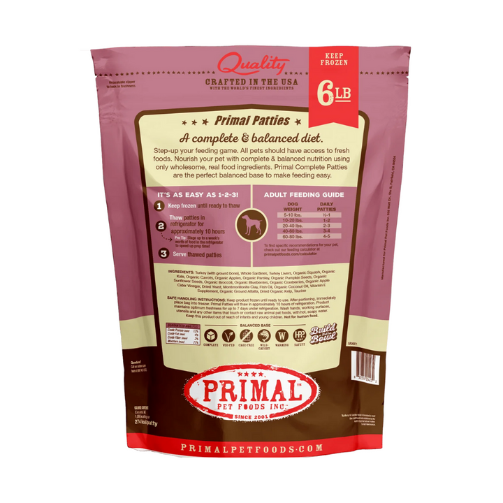 Primal Frozen Raw Turkey & Sardine Patties 6 Lbs Formula Dog | Kanu Pet