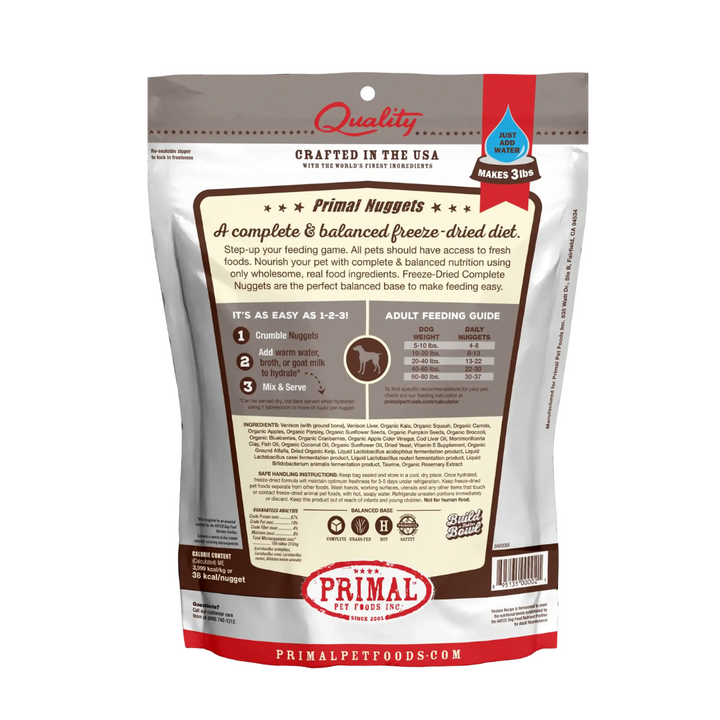 Primal Freeze Dried Raw Venison Formula Dog Nuggets | Kanu Pet