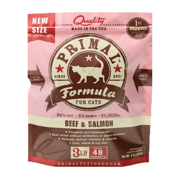 Primal Frozen Raw Beef & Salmon Formula Cat Nuggets 3 Lbs | Kanu Pet