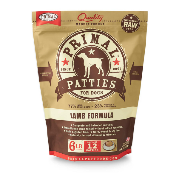 Primal Frozen Raw Lamb Patties 6 Lbs Formula Dog | Kanu Pet