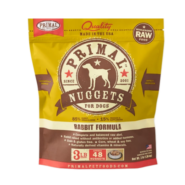Primal Frozen Raw Rabbit Formula Dog Nuggets 3 Lbs | Kanu Pet