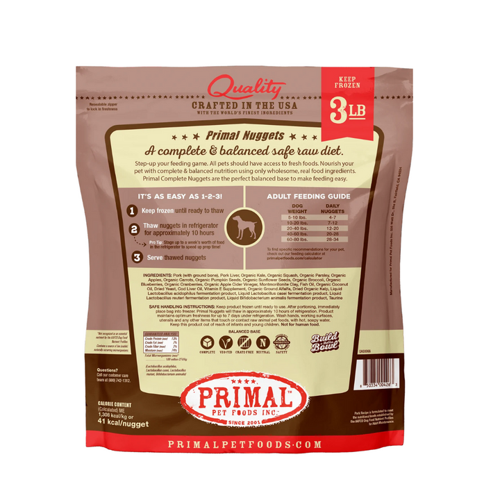 Primal Frozen Raw Pork Formula Dog Nuggets 3 Lbs | Kanu Pet