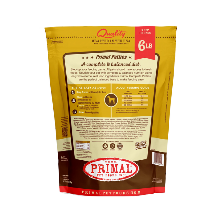 Primal Frozen Raw Patties Rabbit Formula 6 Lbs Dog | Kanu Pet