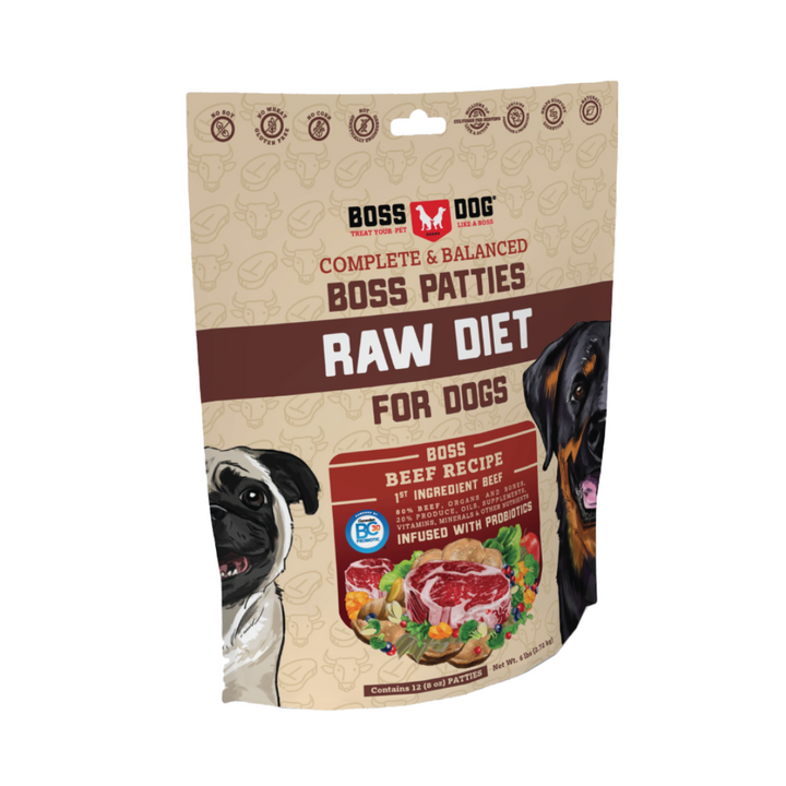 Boss Dog Patties Frozen Raw Beef Dog Food | Kanu Pet