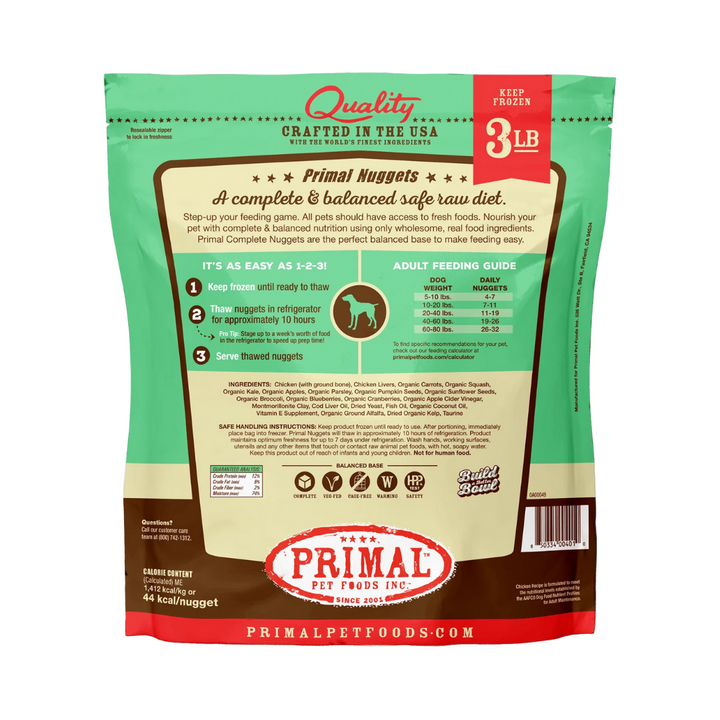 Primal Frozen Raw Chicken Formula Dog Nuggets 3 Lbs | Kanu Pet