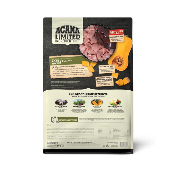 Acana Singles Limite Pork Squash Recipe Dry Dog Food | Kanu Pet 