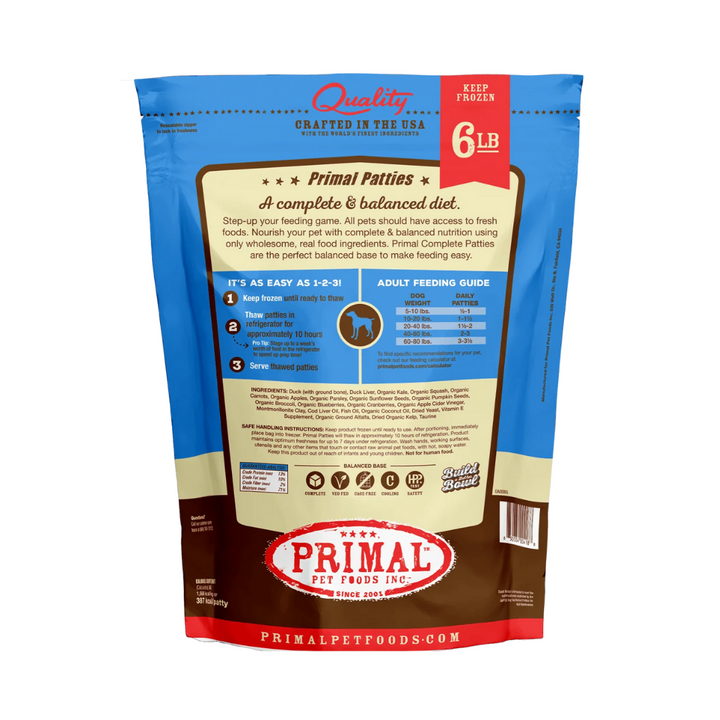 Primal Frozen Raw Patties Duck Formula 6 Lbs Dog | Kanu Pet