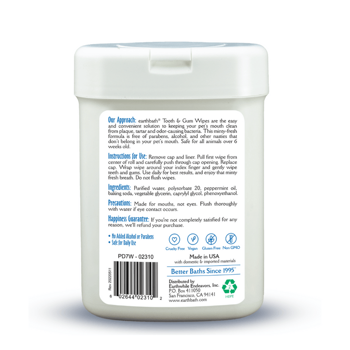 Earthbath Wipes Tooth & Gum 25 Ct | Kanu Pet