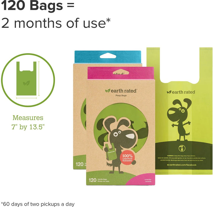 EarthRated Dog Poop Bags Tie Handle 120 Bags Lavender