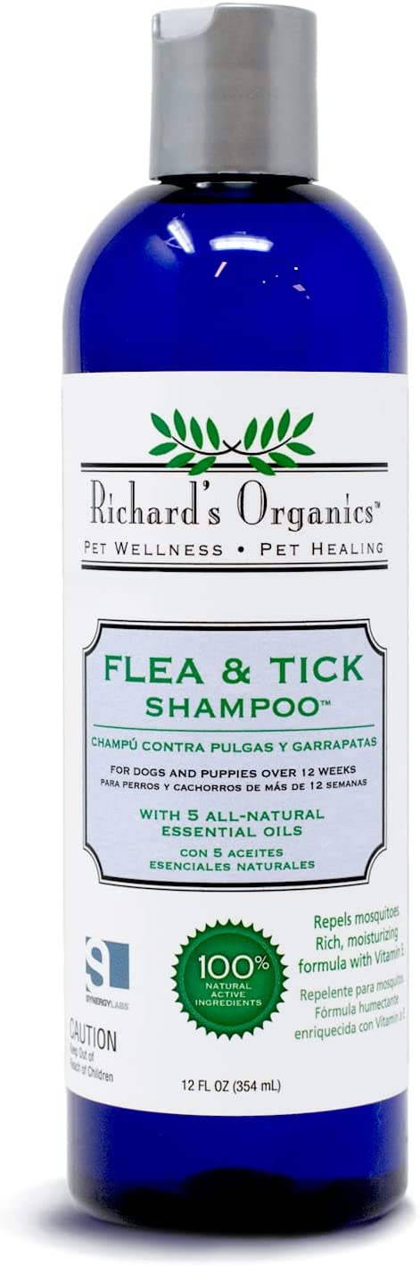 Synergy Labs® Richard’s Organics™ Flea & Tick Shampoo™ with 5 All Natural Essential Oils Over 6 Weeks for Dog, 12 Oz