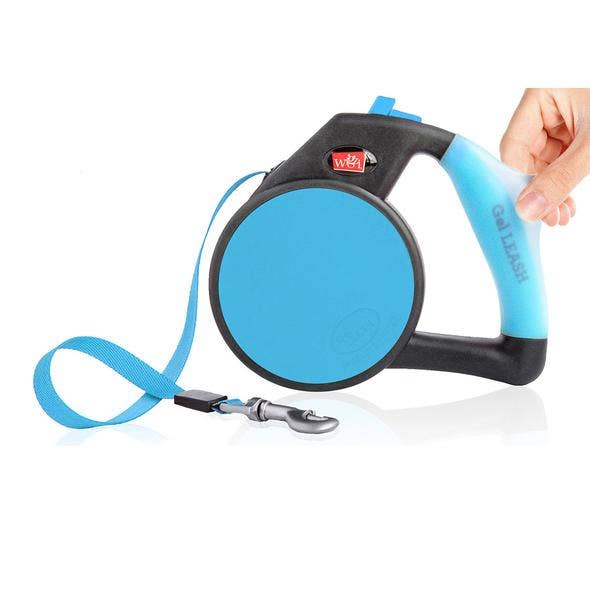 Wigzi Gel Handle Reflective Tape Retractable Blue Dog Leash 